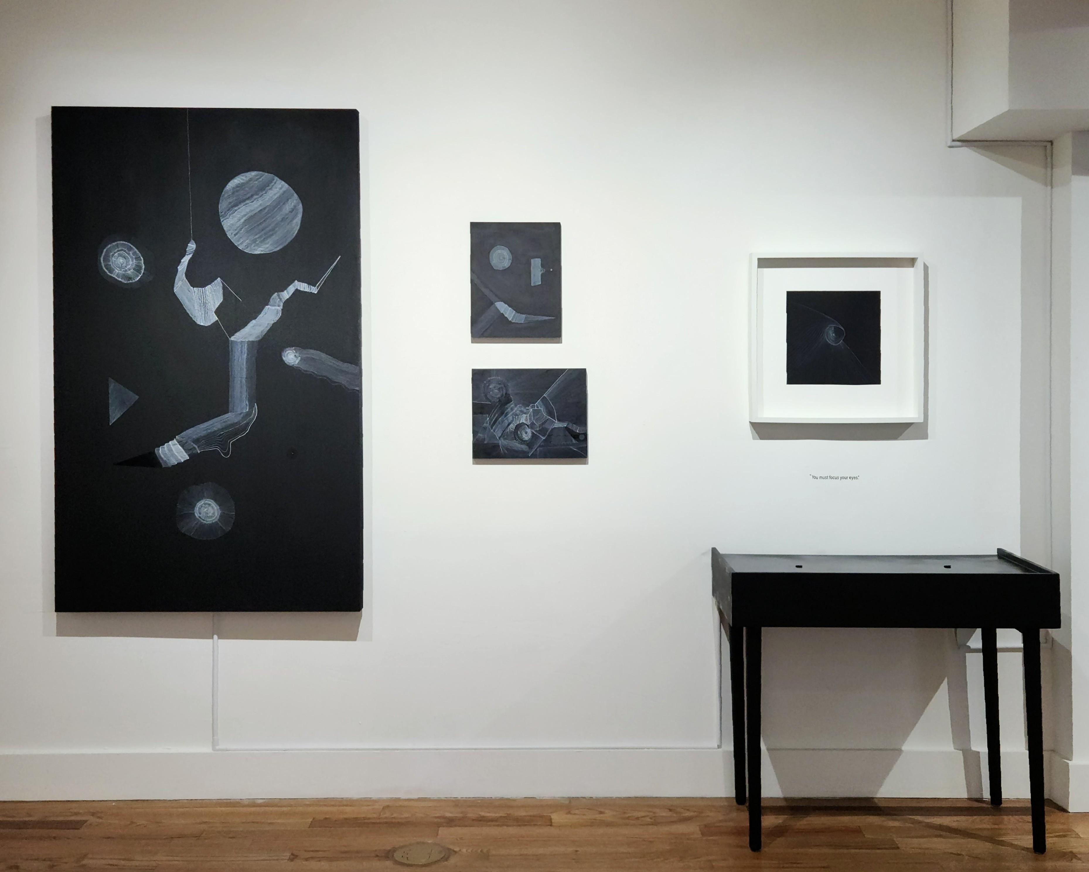 Drawings from the Hyperspace series installed at El Aleph and Other Portals